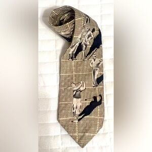 Pinehurst Golf Beige Brown Grey Black Houndstooth Pattern Silk Tie Made in USA